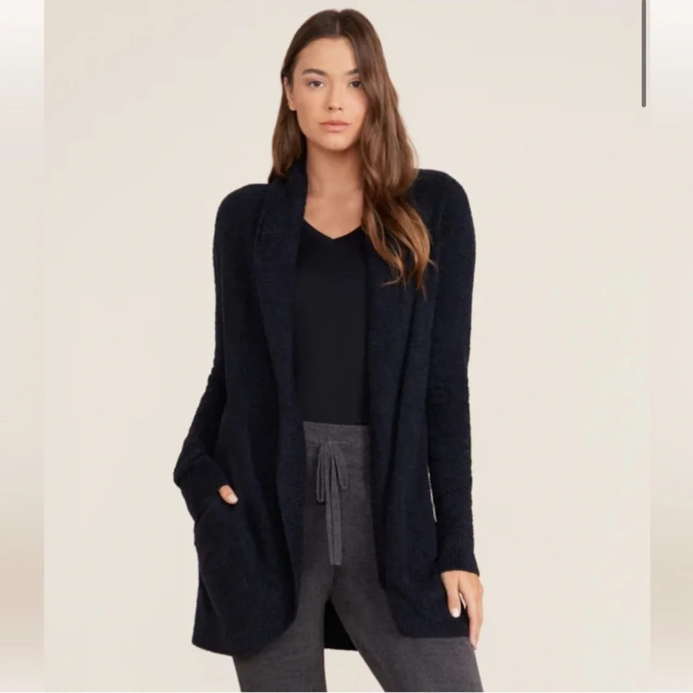 Barefoot Dreams CozyChic Lite Circle Cardigan in Black / Dark Grey Size Medium